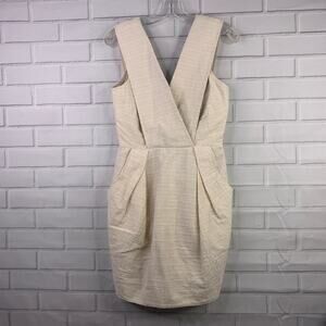 Anthropologie WHiT dress ivory cream textured deep cut sleeveless size 4 women